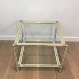 Pair of chrome, gold and silver side tables