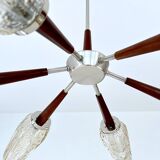 Large Scandinavian pendant light from the 60s, wood, glass, chrome