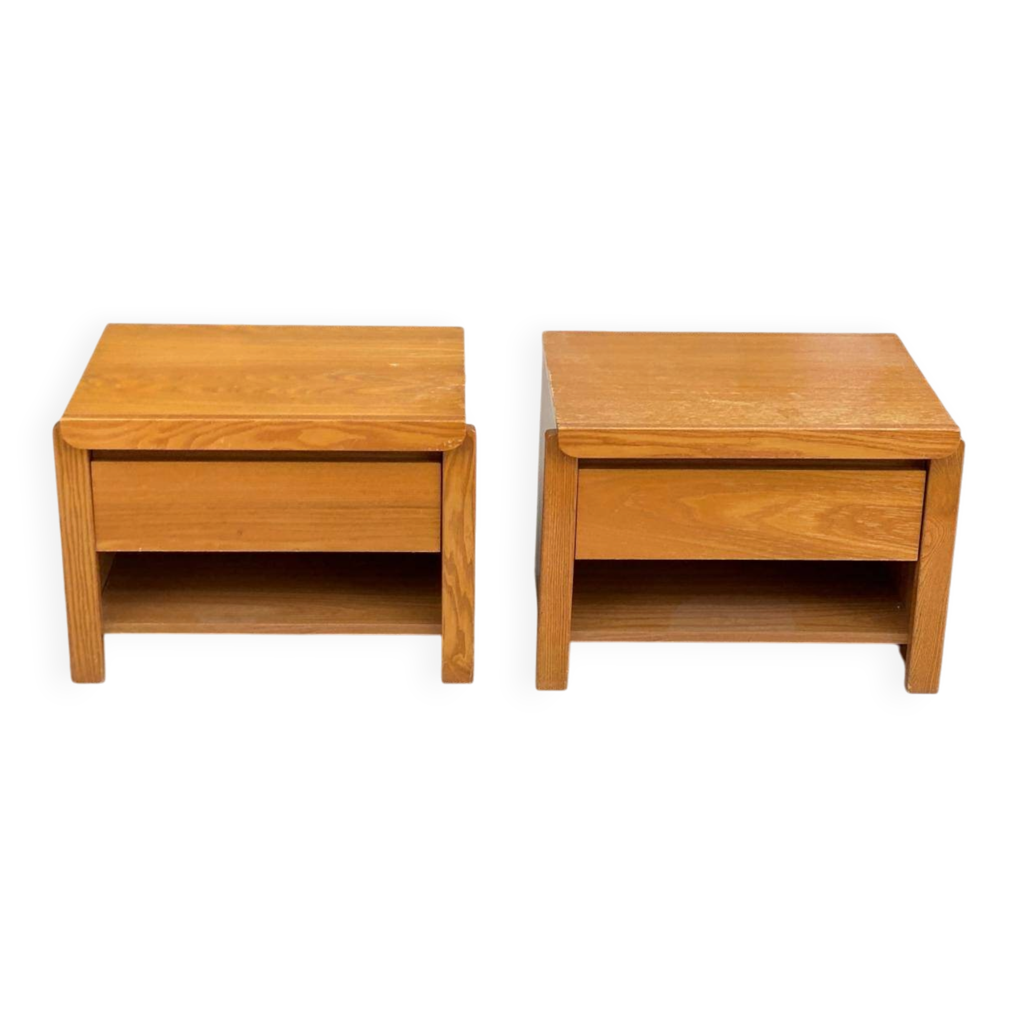2 vintage 70s Scandinavian style bedside tables in honey oak.