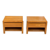 2 vintage 70s Scandinavian style bedside tables in honey oak.