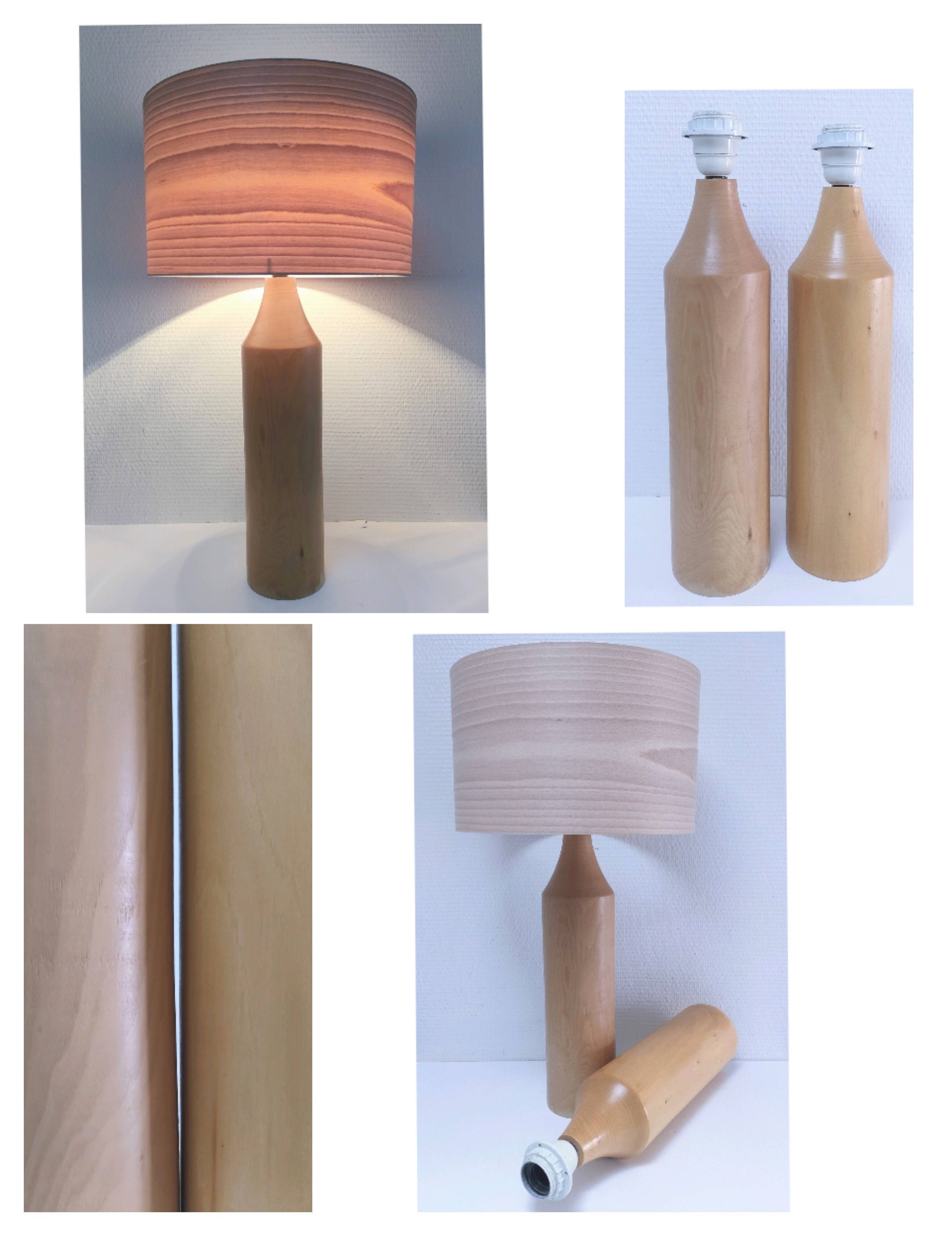 Two designer solid wood "pencil" lamp bases