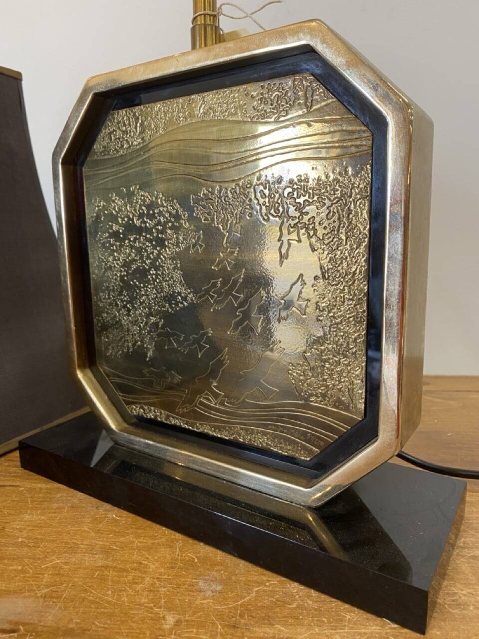 Pair of brass and gold-plated lamps by George Mathias, 1970