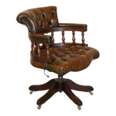 Fauteuil de capitaine Chesterfield vintage en cuir
