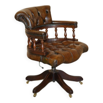 Fauteuil de capitaine Chesterfield vintage en cuir