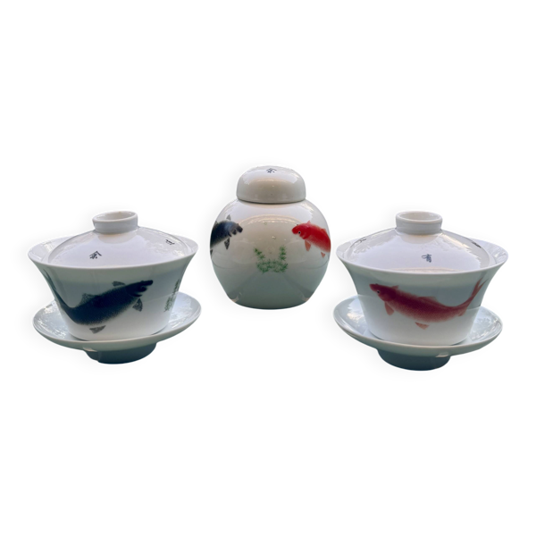 Service à thé chinois – 2 gaiwan + pot porcelaine haut de gamme (Cha Yuan)