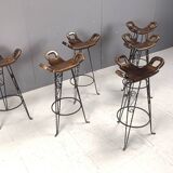 Vintage spanish wrought iron bar stools, 1960s - set of 6