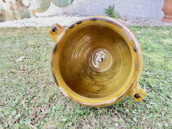 Vase, pot, jarre à huile en terre cuite vernissée jaune, fin 19ème