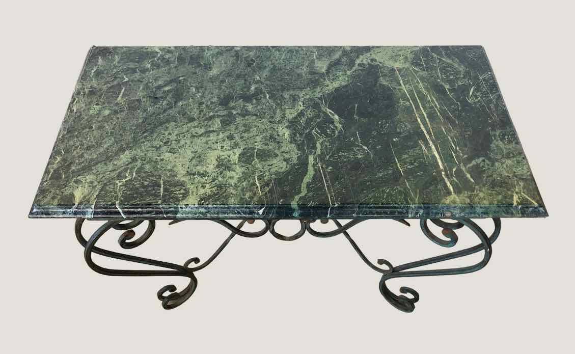 Vintage green marble and wrought iron coffee table