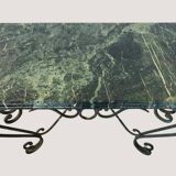 Vintage green marble and wrought iron coffee table