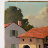 Country house with chickens, oil on canvas signed Perrot.