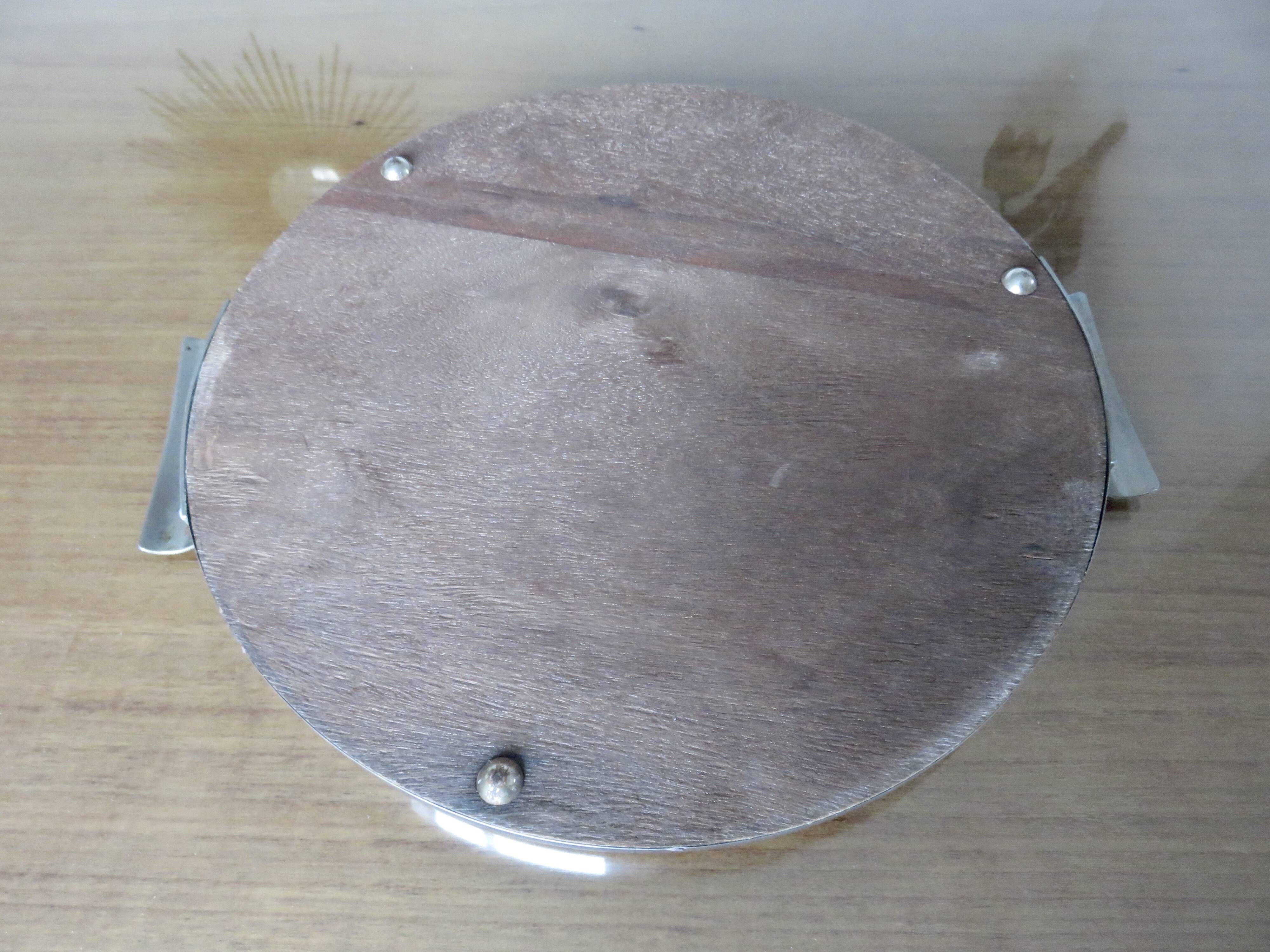 Round mirror tray in chrome-plated brass Art Deco 40s 50s
