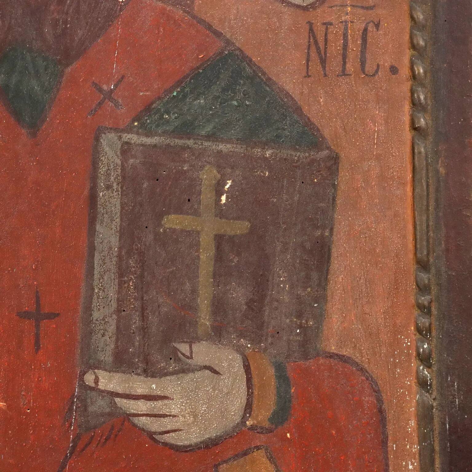 Icône ancienne Saint Nicolas, tempera sur panneau, Roumanie, XIXe siècle
