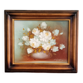 Still life painting with flowers, artist's signature