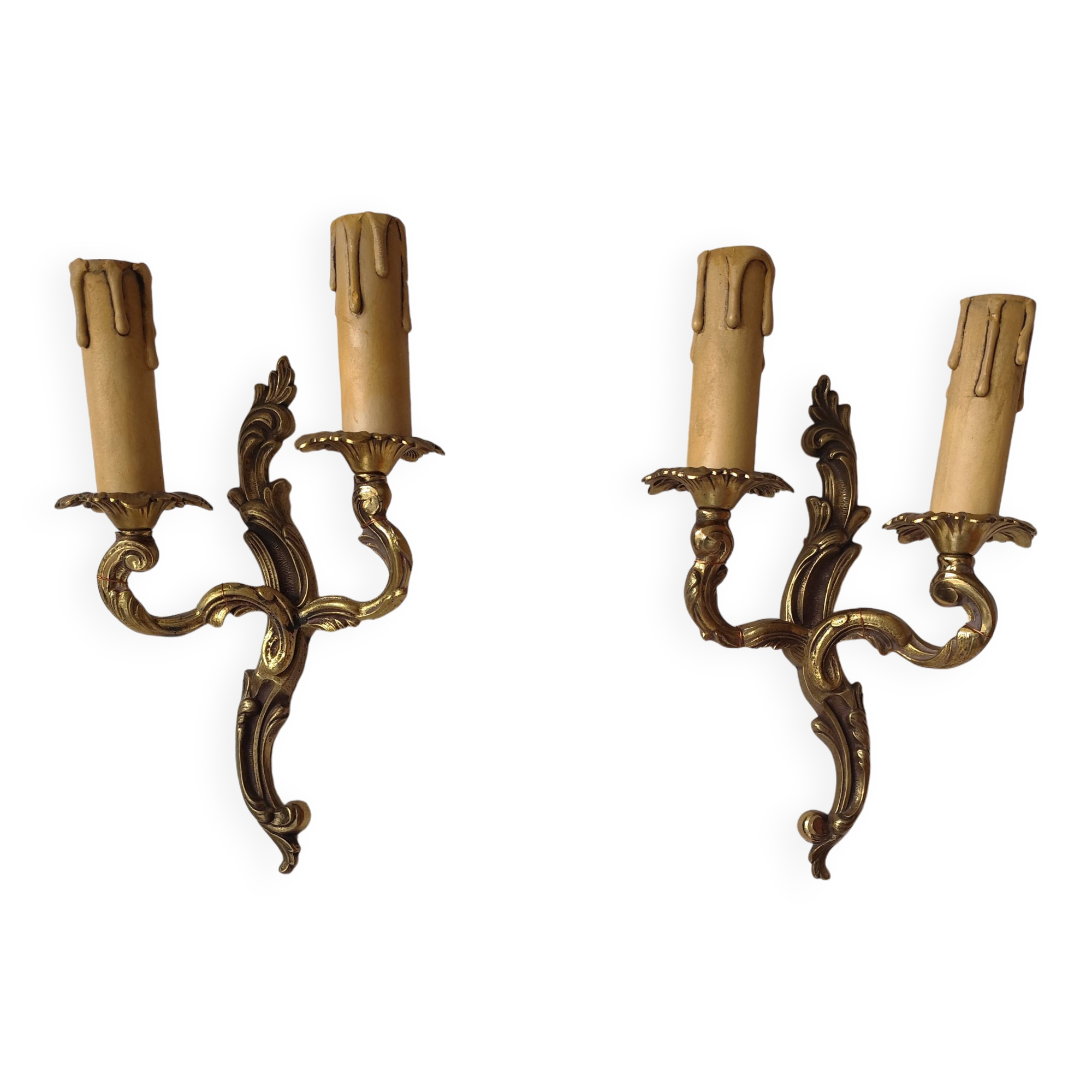 Pair of 19th century Louis XV style gilt bronze wall lights with 2 branches