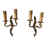 Pair of 19th century Louis XV style gilt bronze wall lights with 2 branches