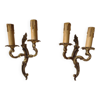 Pair of 19th century Louis XV style gilt bronze wall lights with 2 branches