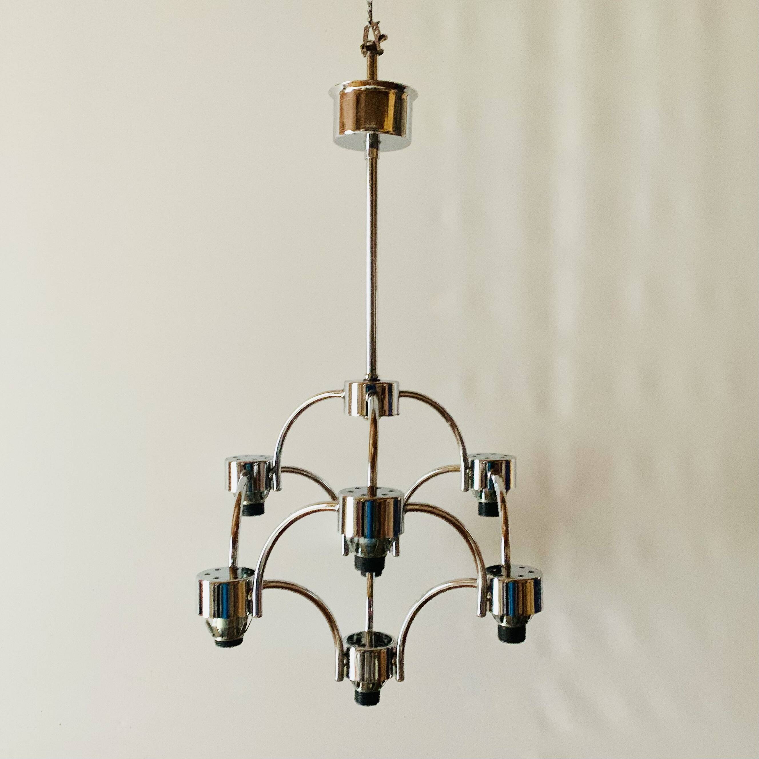 Lustre vintage en métal chromé - Space Age Design - SA Boulanger