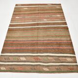 5x7 Faded Brown Antique Kilim Rug, 136x195Cm Handknotted Wool Carpet