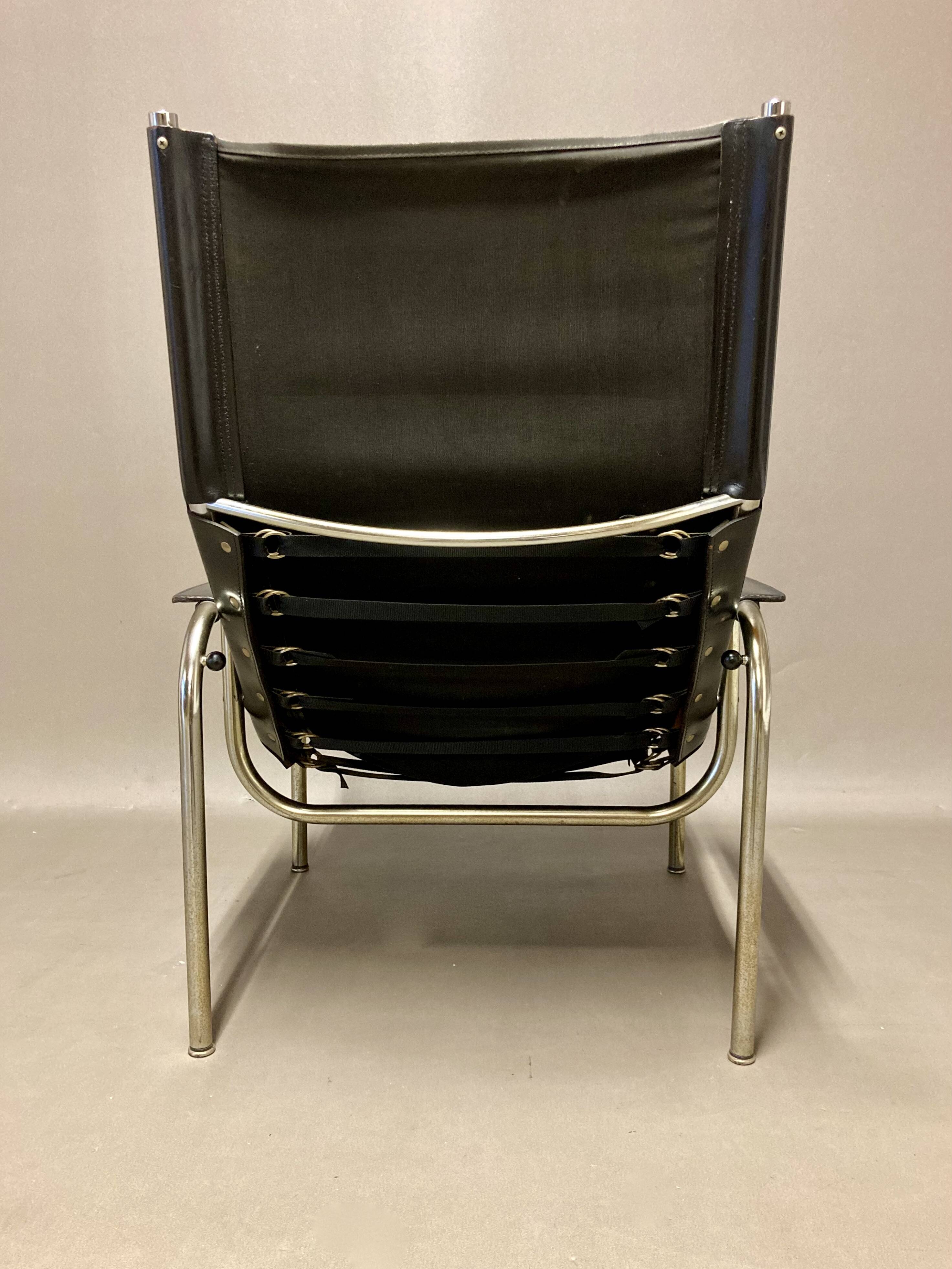 Black leather reclining relax armchair, 1960s design.