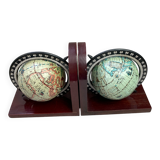 Serres-livres vintage en bois, mappemondes rotatives