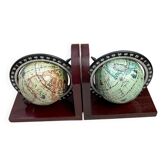 Serres-livres vintage en bois, mappemondes rotatives