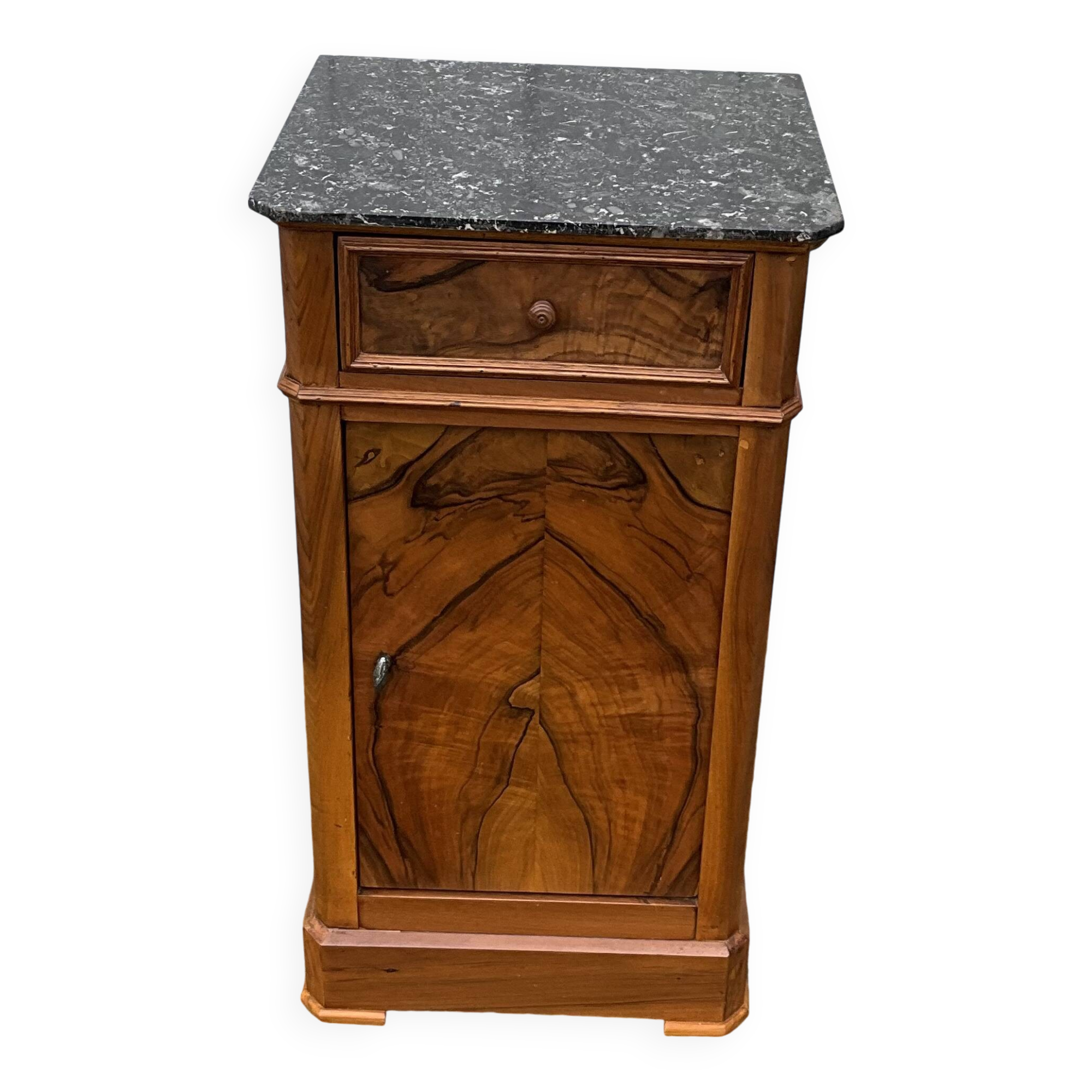 Louis Philippe style bedside table in burr walnut, late 19th century