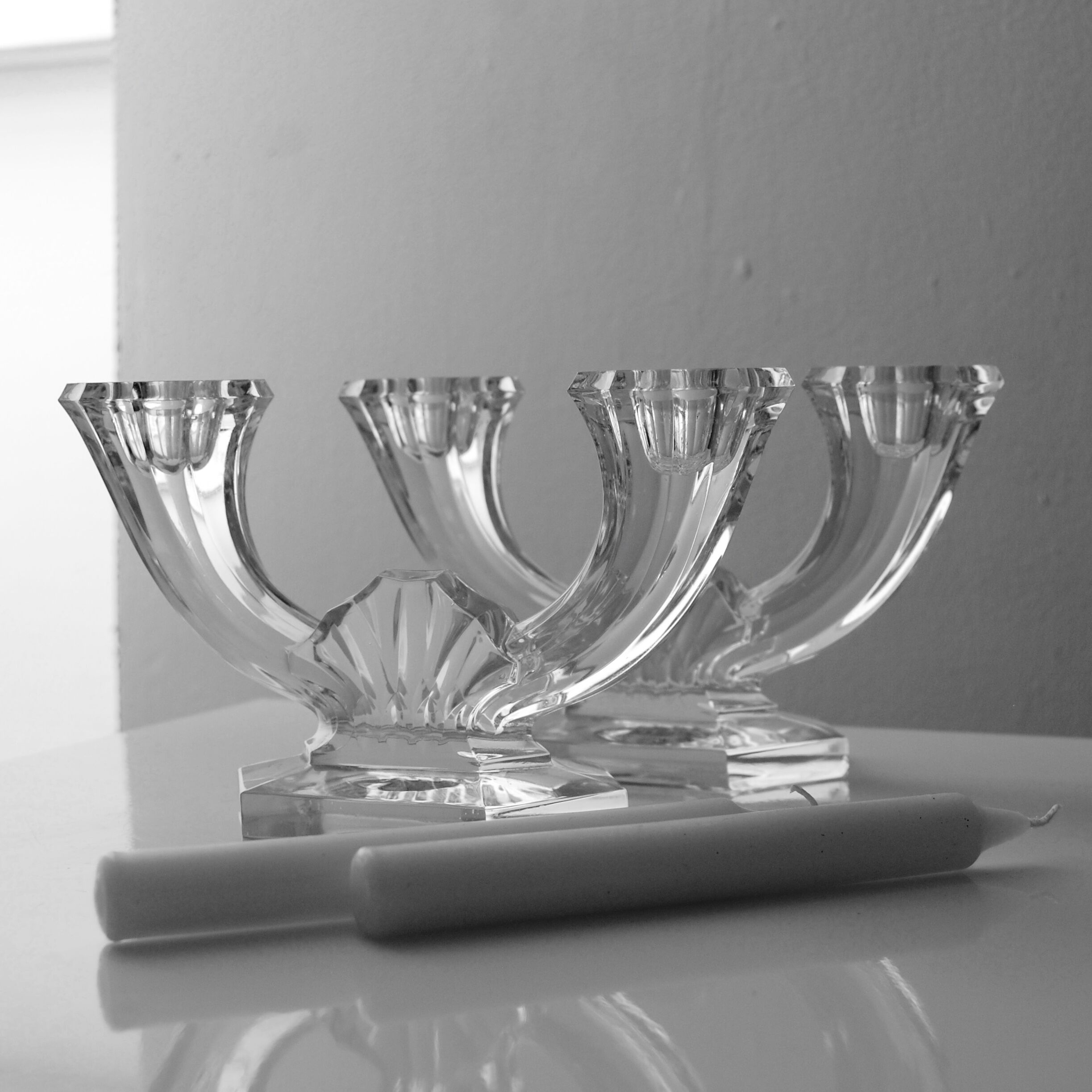 Pair of 50s crystal candlesticks