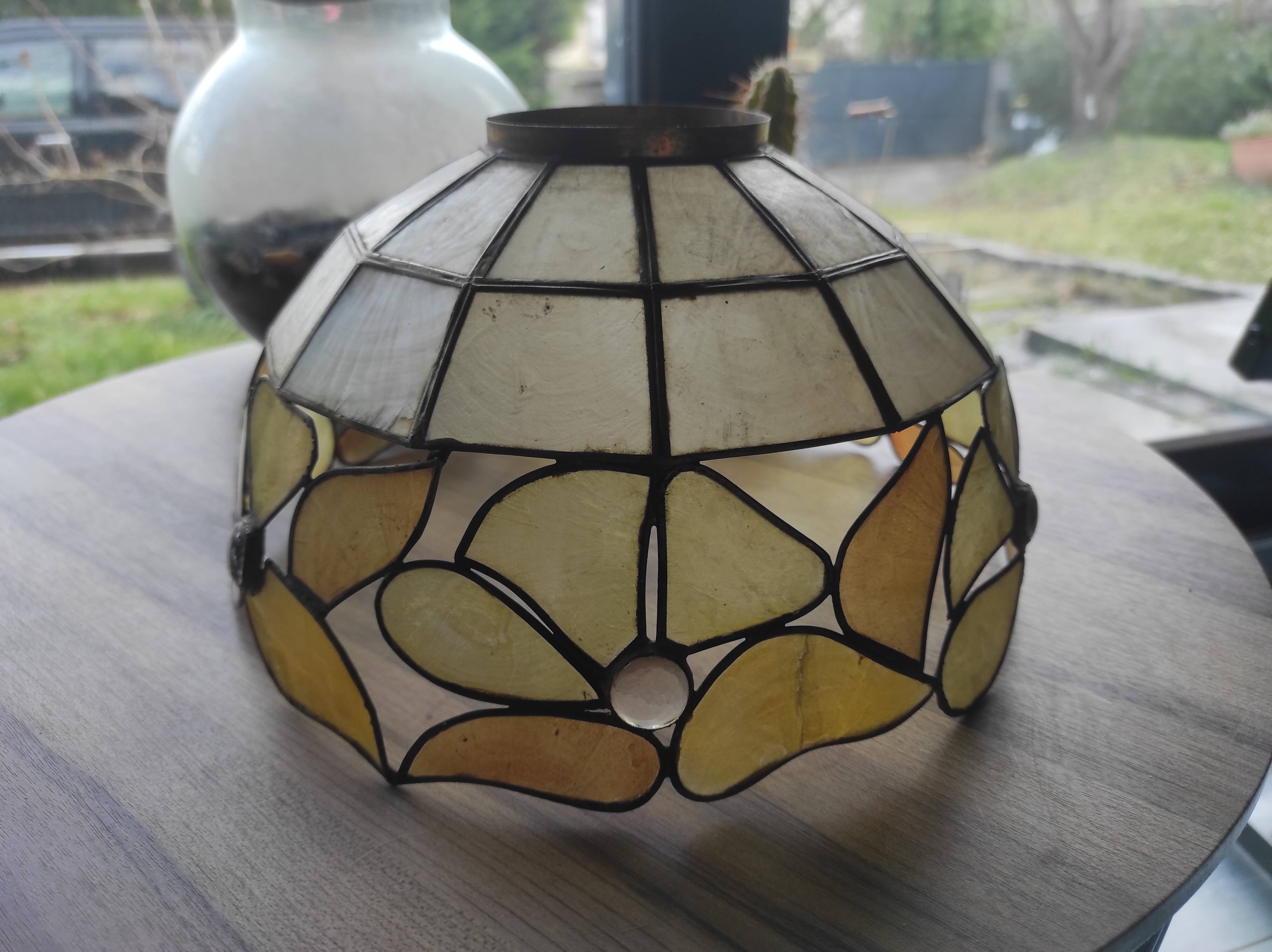 Vintage mother-of-pearl and glass ceiling pendant lampshade