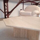 Table basse octogonale en travertin 70s