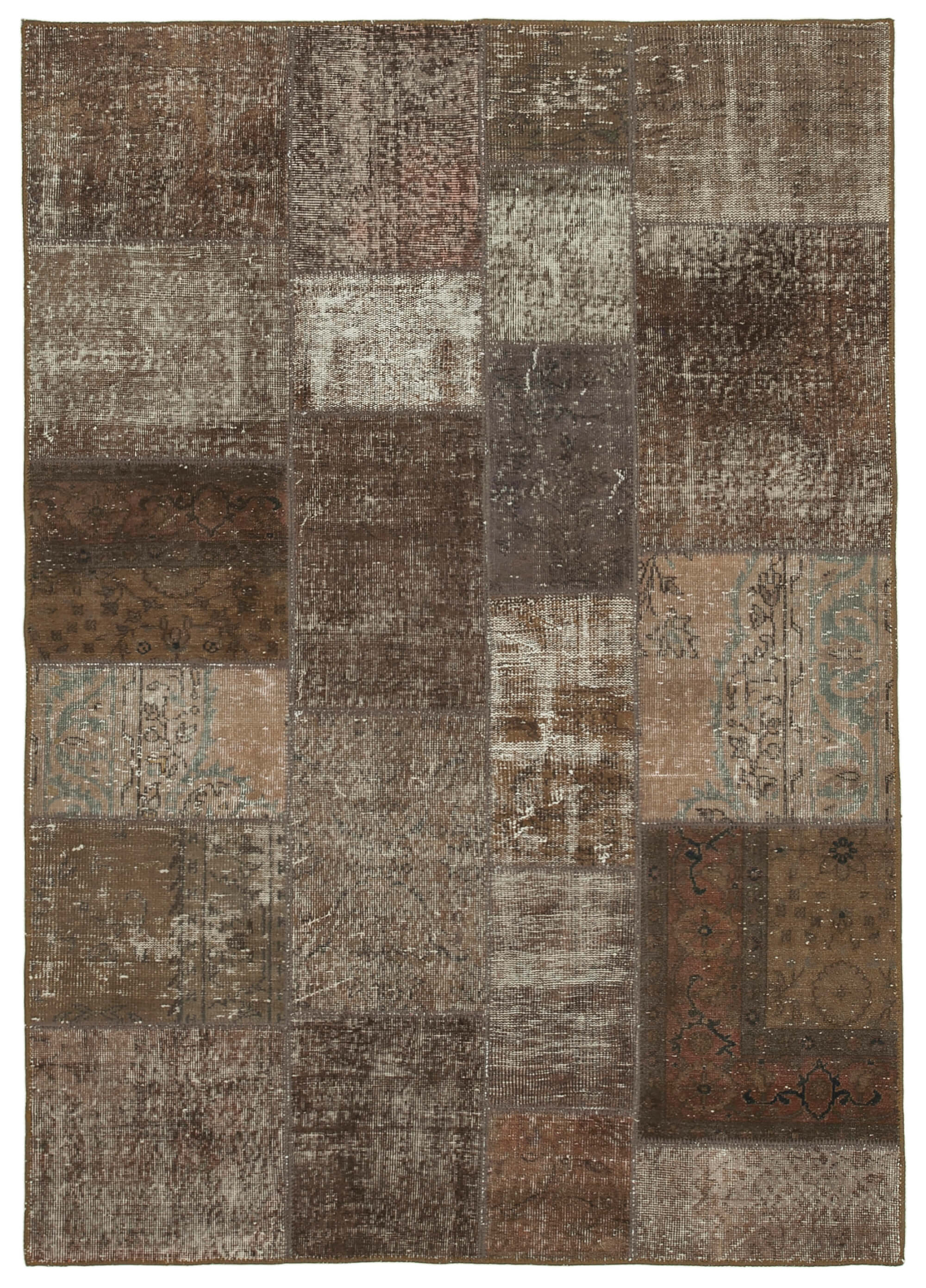 Hand-knotted oriental overdyed 170 cm x 243 cm brown patchwork carpet