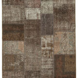 Hand-knotted oriental overdyed 170 cm x 243 cm brown patchwork carpet