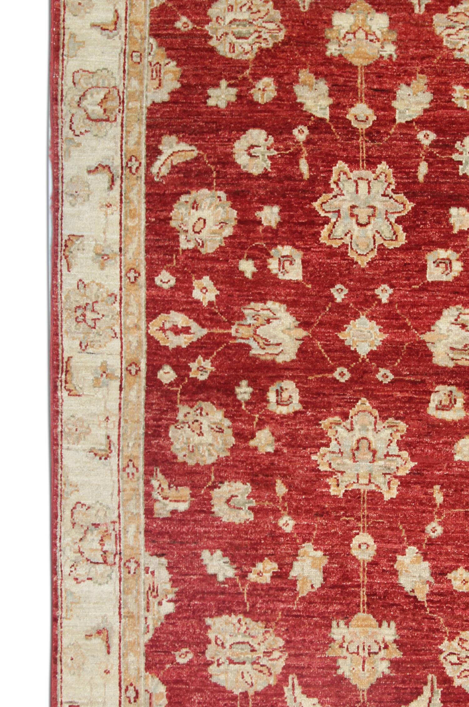 Handmade Wool Red Rug, Floral Oriental Carpet for Living Room 152x100cm