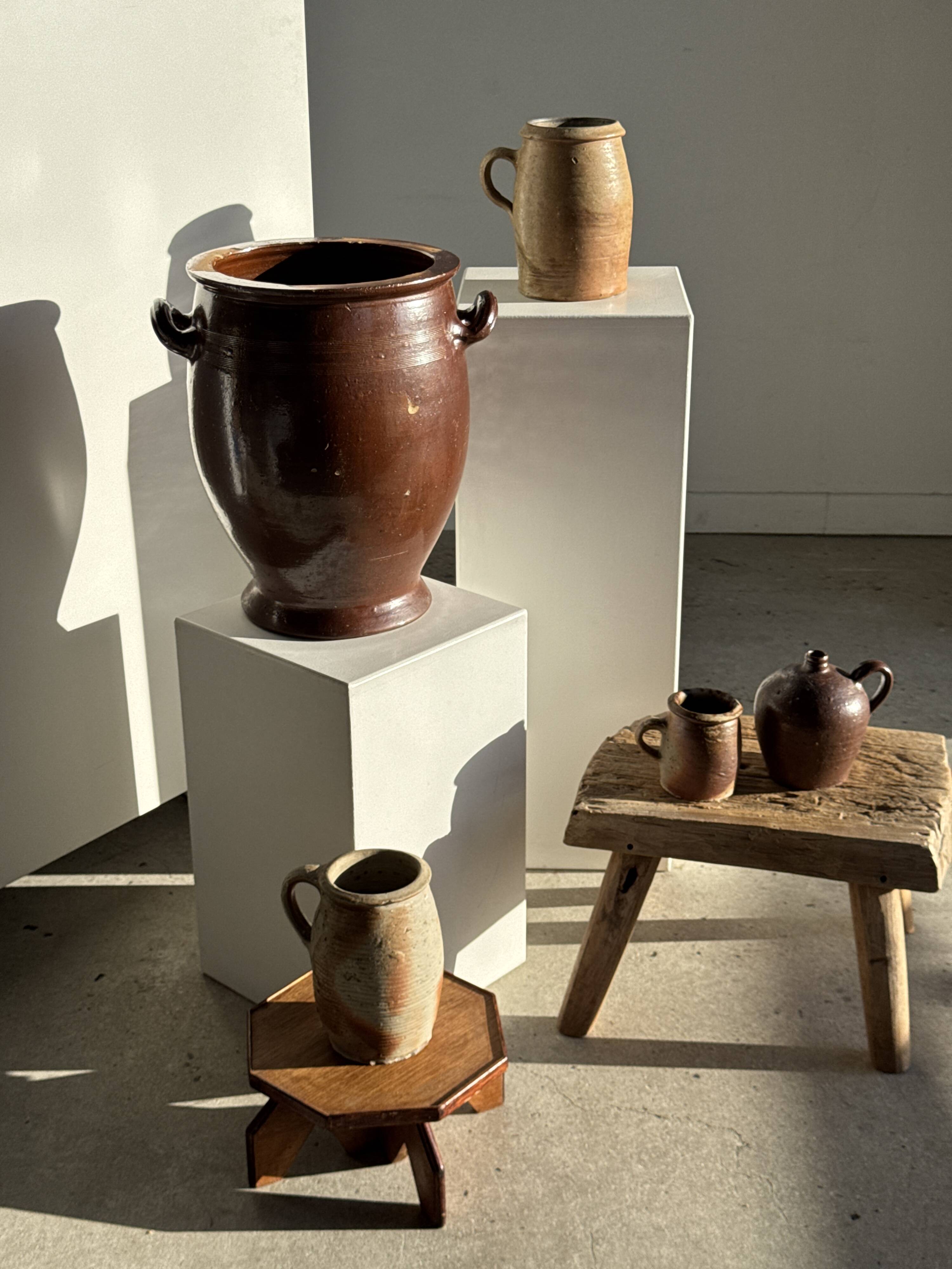 Very large glazed brown terracotta pot with two handles H41 D30