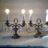 Pair of ancient bronze girandoles, circa 1900.