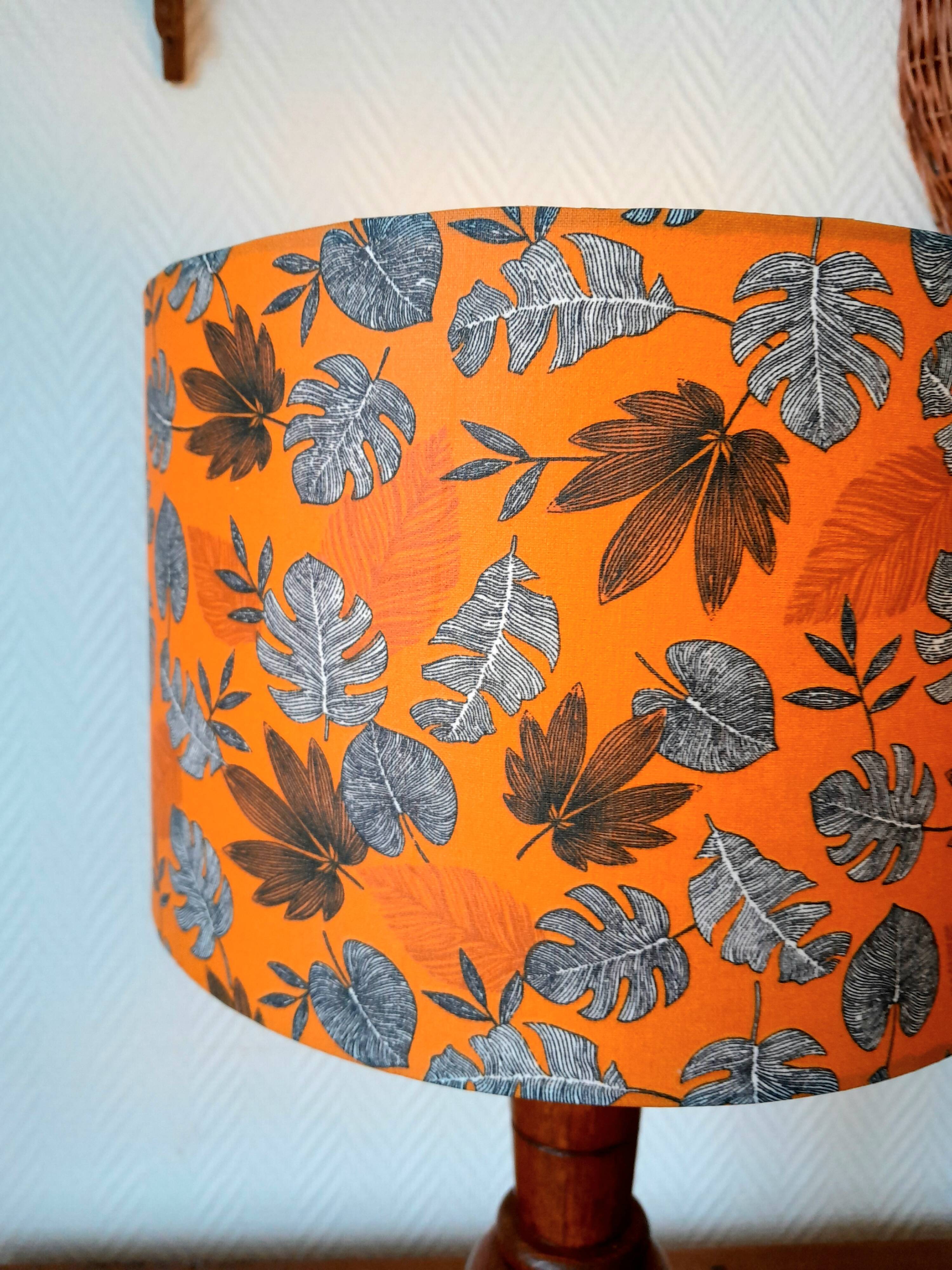 Art Deco wooden lamp and leafy lampshade