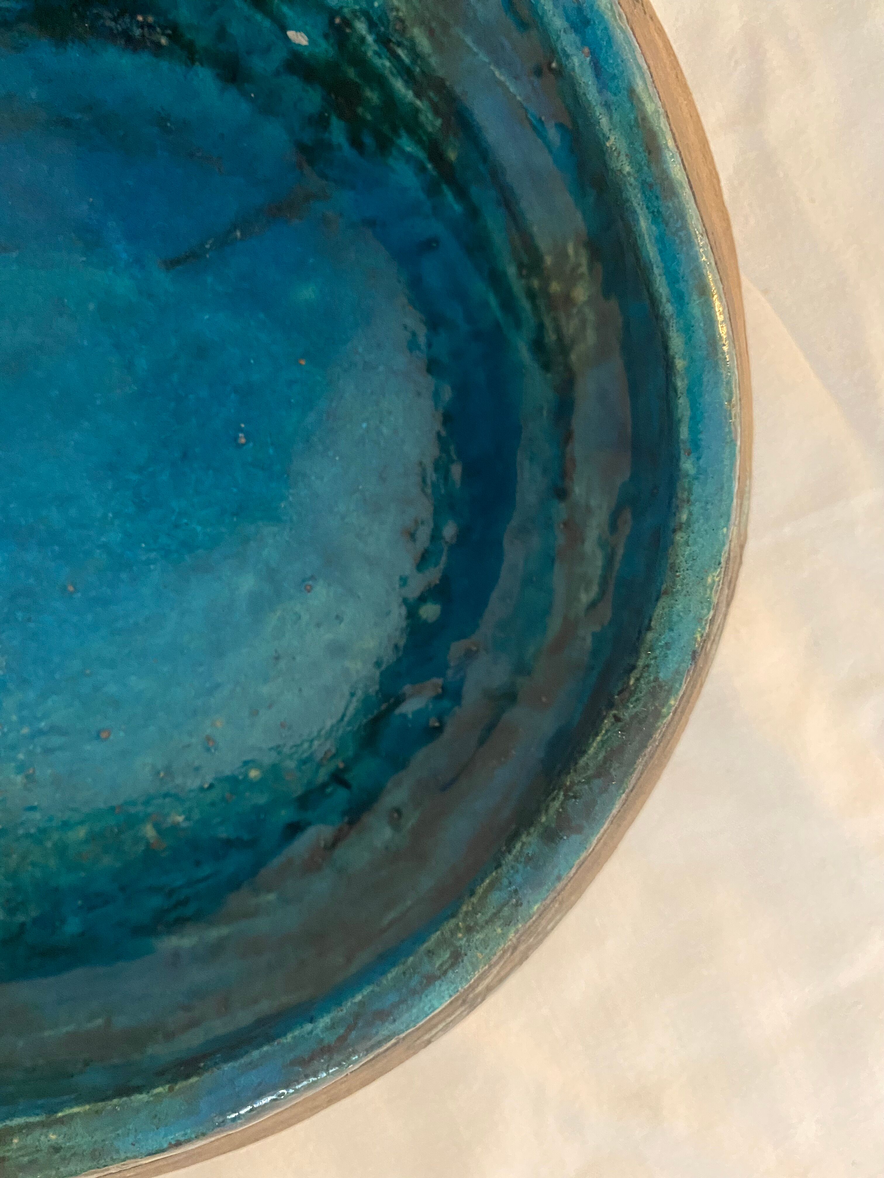 Blue and grey ceramic pottery dish
