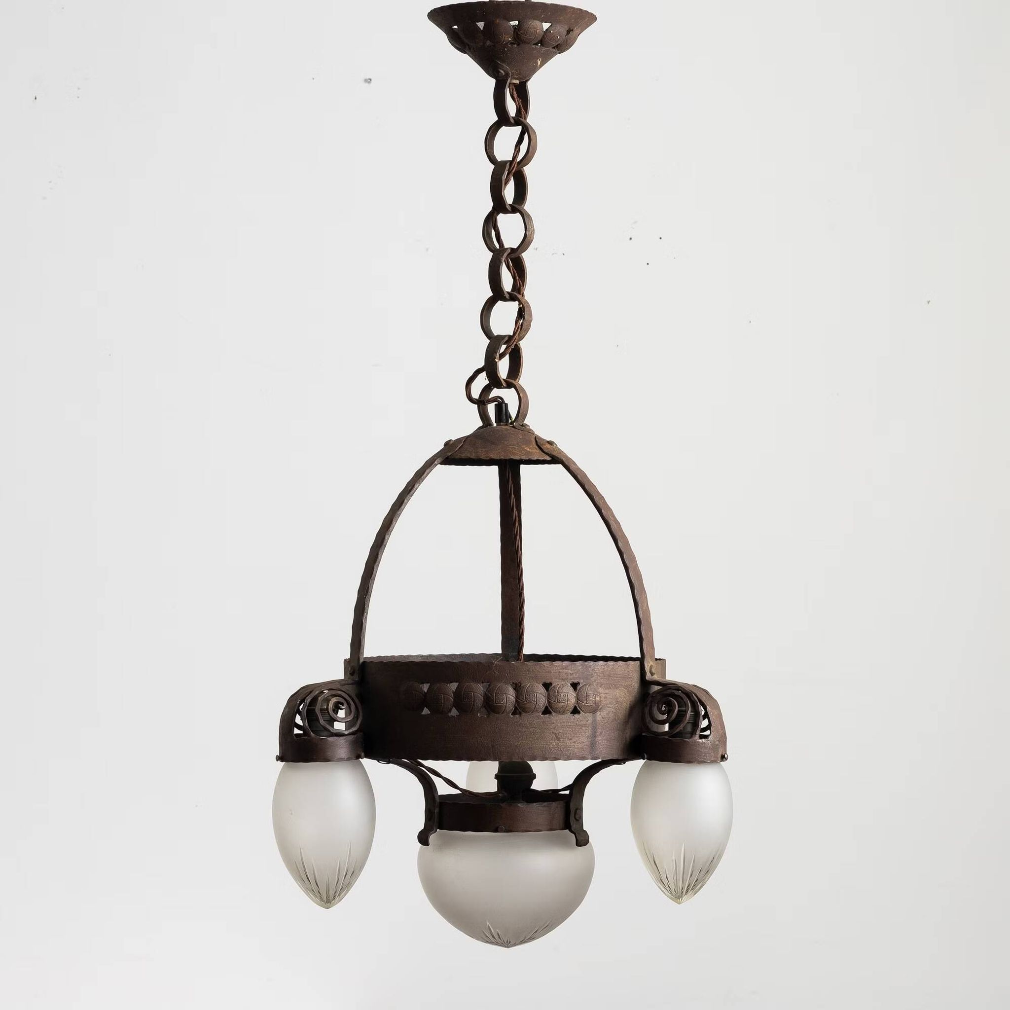 Vintage Swedish Iron Glass Chandelier Ceiling Lamp by Böhlmarks