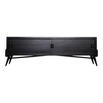 Mid-Century Scandinavian Modern Dark Oak Sideboard with Wooden & Metal