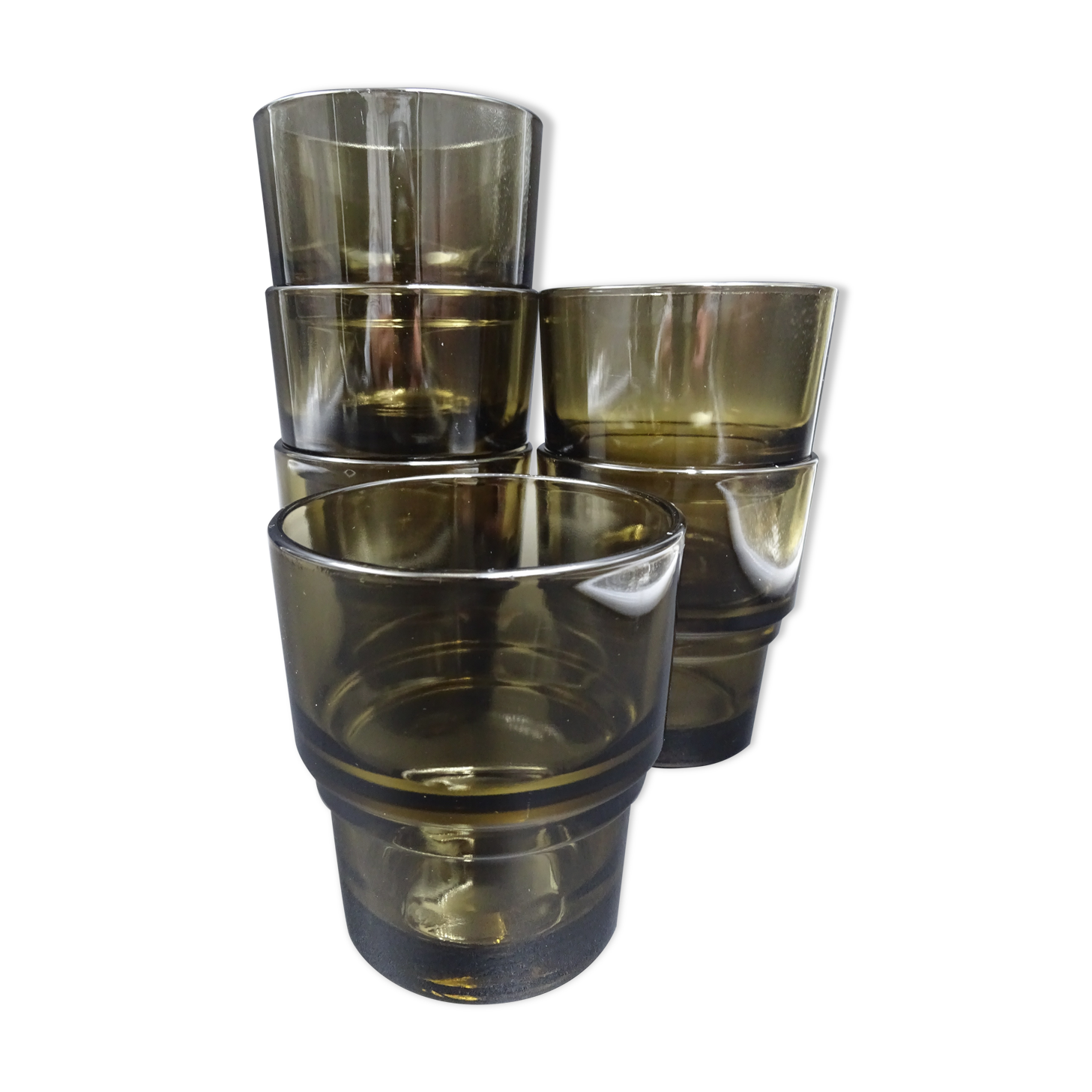 Set of 6 smoked glasses of the brand vereco - around 1970