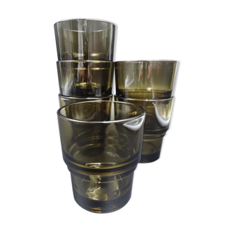 Set of 6 smoked glasses of the brand vereco - around 1970