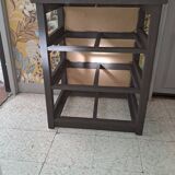 Wooden and wicker storage unit France 1980 / in dark brown repainted wood and 3 wicker drawers