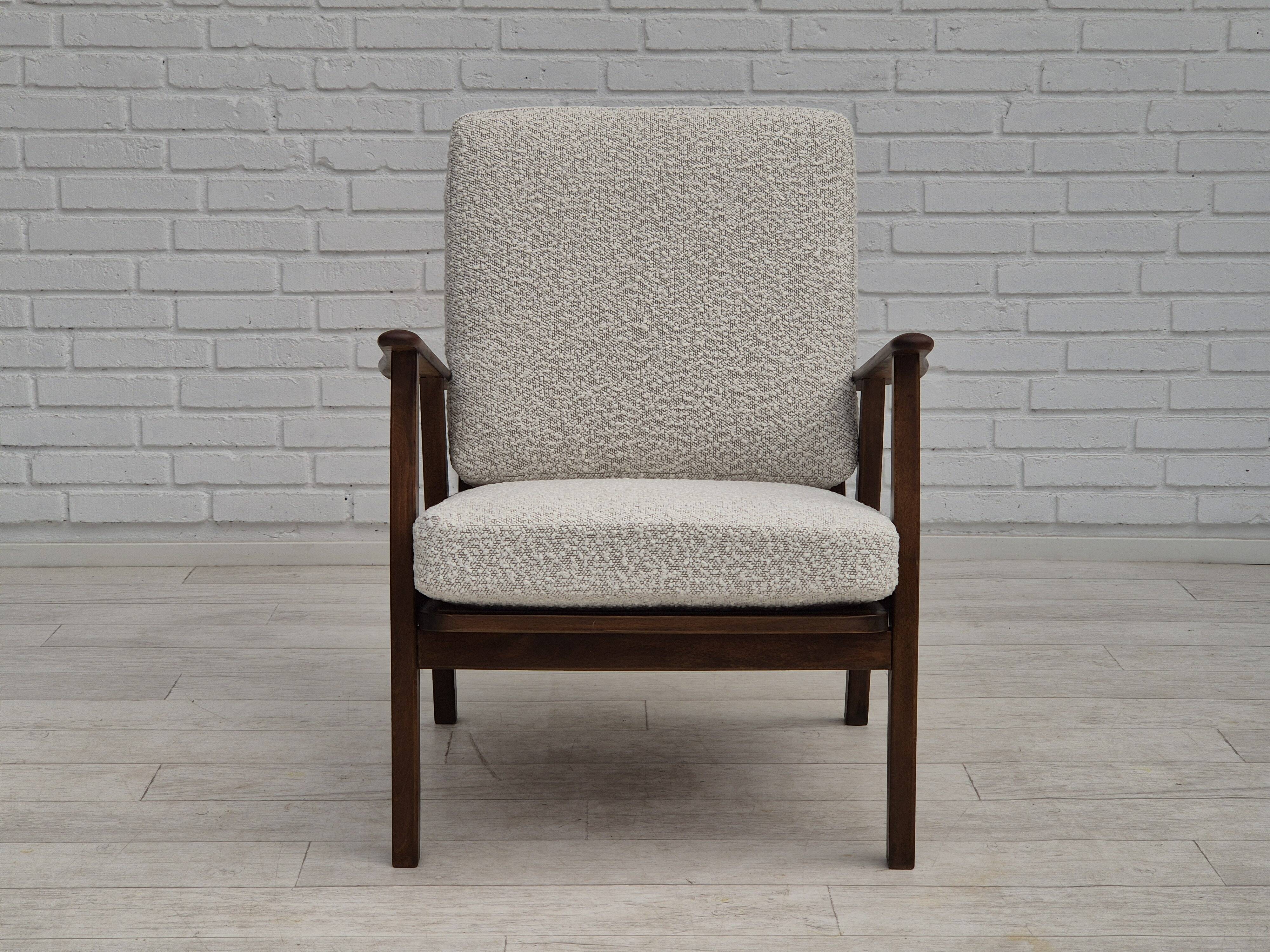 1960s, Danish armchair, refurbished, quality white/grey furniture fabric.