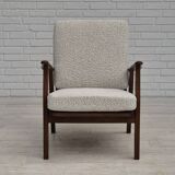 1960s, Danish armchair, refurbished, quality white/grey furniture fabric.