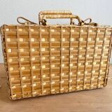 Vintage woven wicker suitcase