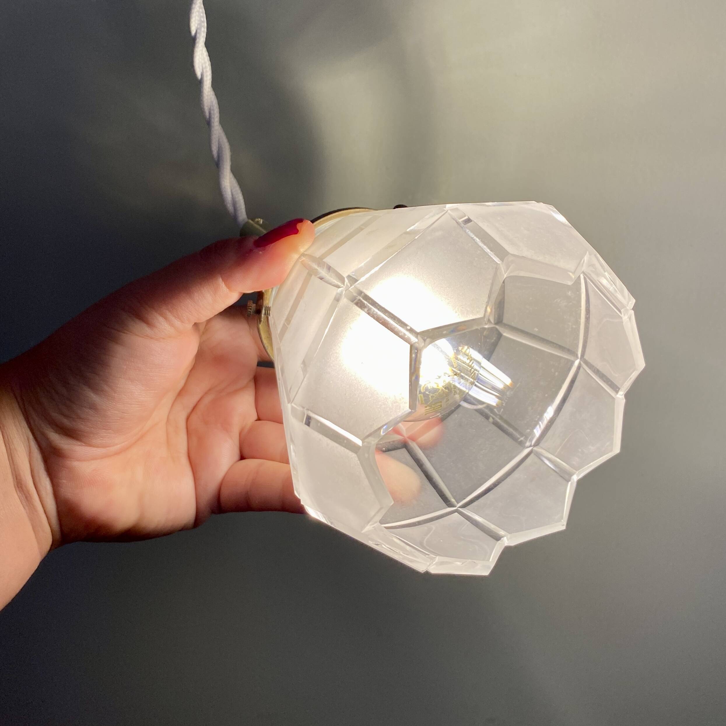 Vintage art deco tulip walking lamp in frosted glass