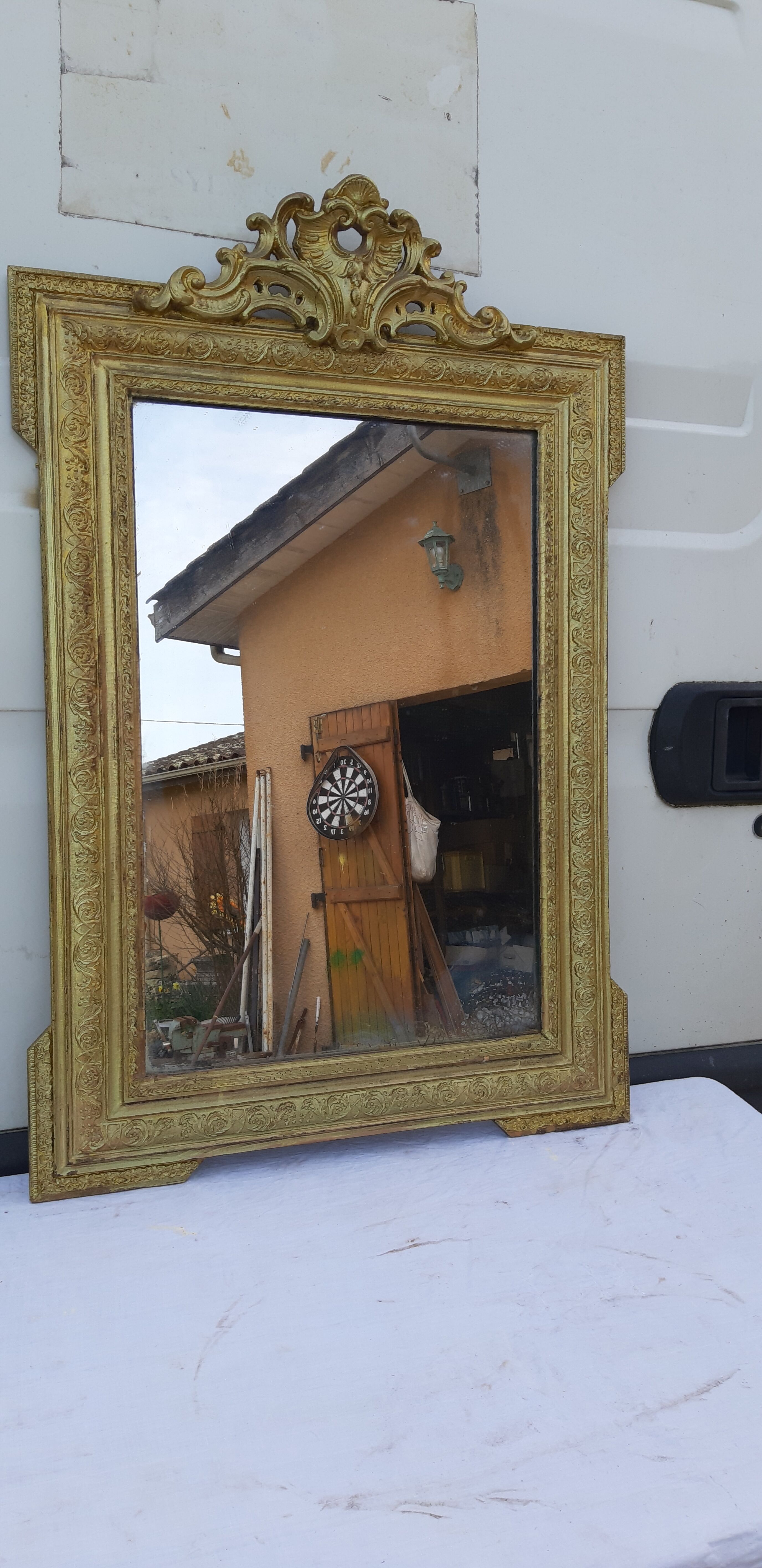 Mirror 19th wood and gilded stuk