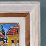 Mid-Century Modern Swedish Oil Painting "Pedestrians", Framed Street Scene