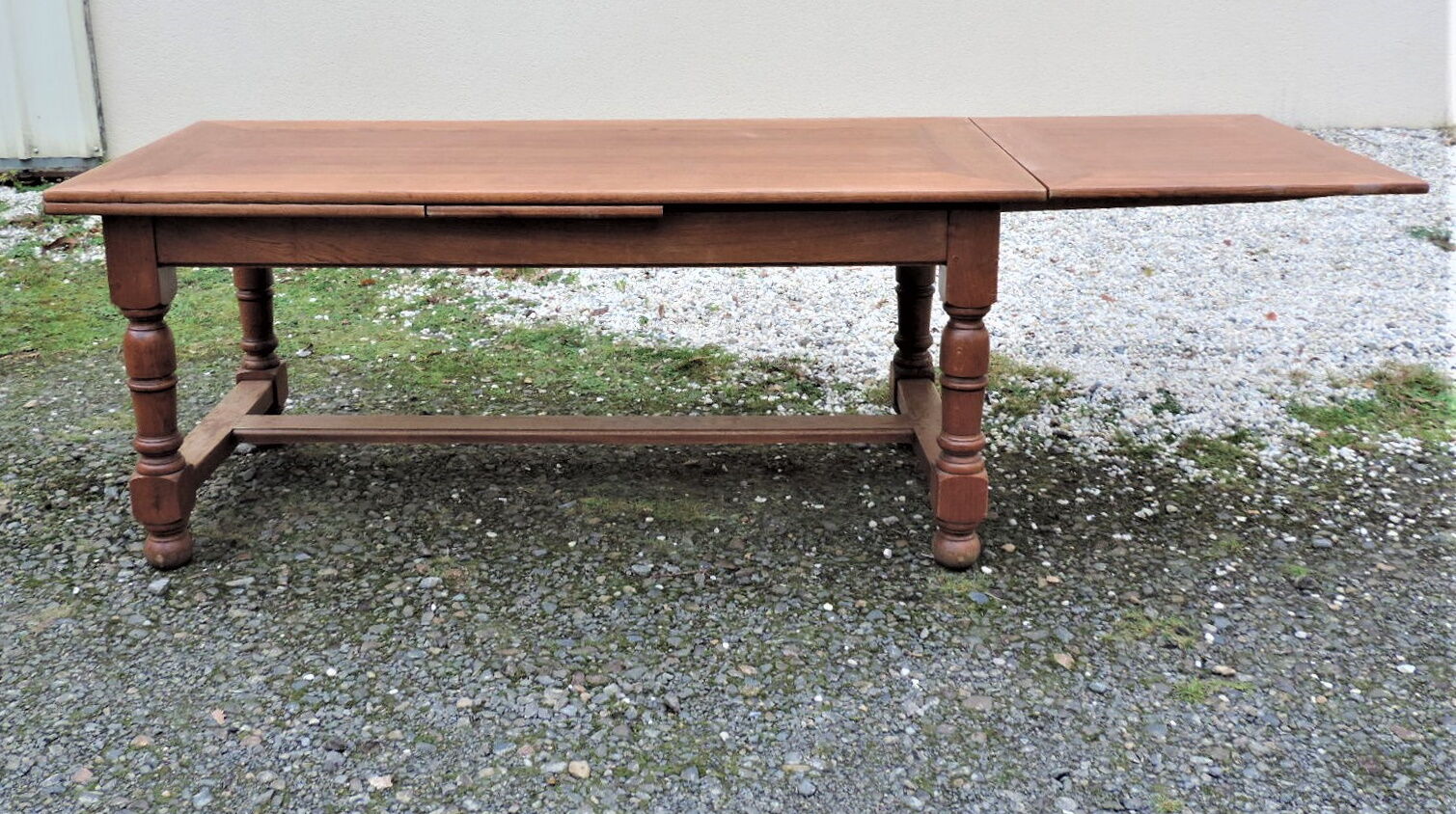 Oak farmhouse table with double-trays, from the 70s