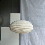 Suspension in rattan and japanese natural linen in the shape of a lantern h50 d30