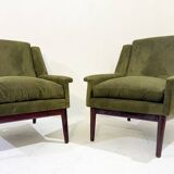 Mid-Century Modern Pair of Italian Armchairs, Green Velvet, 1960s